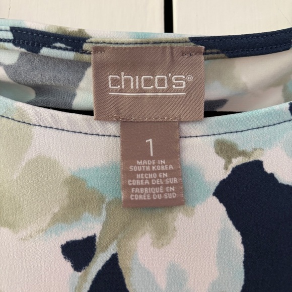 Chico’s Size 1 Floral Print Women's Dress Blue Shift Midi Chicos Size Medium - Picture 5 of 11